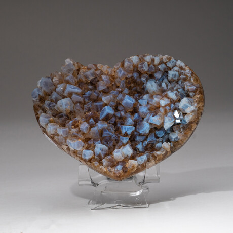 Genuine Calcite Over Citrine Crystal Cluster Heart + Acrylic Display Stand // V1