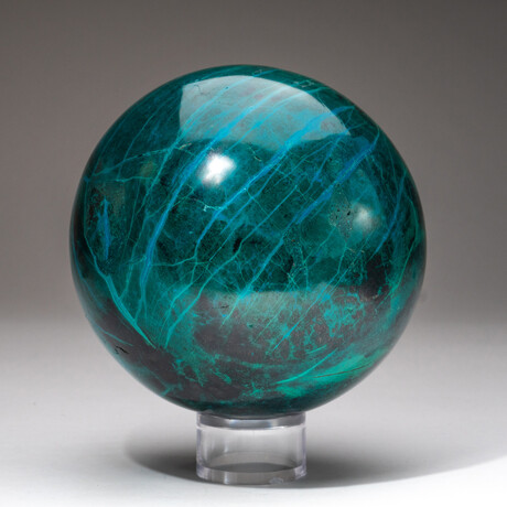 Giant Genuine Polished Gemmy Chrysocolla Sphere + Acrylic Display Stand // V4