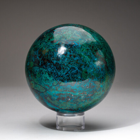 Giant Genuine Polished Gemmy Chrysocolla Sphere + Acrylic Display Stand // V5