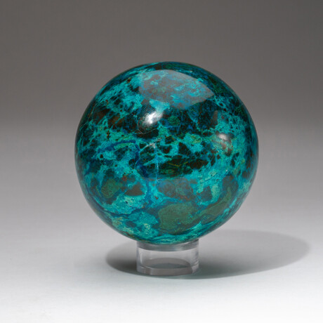 Genuine Polished Gemmy Chrysocolla Sphere + Acrylic Display Stand // V1