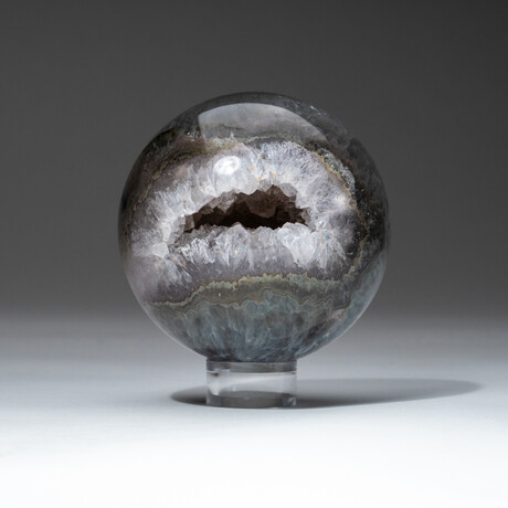 Quartz Agate Geode Sphere + Acrylic Display Stand // V3