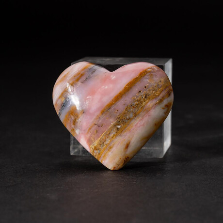 Genuine Polished Pink Opal Heart + Acrylic Display Stand