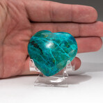 Genuine Polished Gemmy Chrysocolla Heart + Acrylic Display Stand // V1