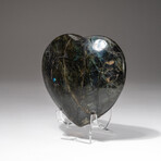 Genuine Polished Labradorite Heart + Acrylic Display Stand