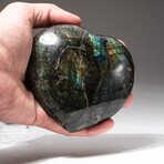 Genuine Polished Labradorite Heart + Acrylic Display Stand