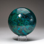 Giant Genuine Polished Gemmy Chrysocolla Sphere + Acrylic Display Stand // V5