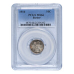 1916 Barber Silver Dime PCGS Certified MS66 // Wood Presentation Box