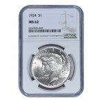 U.S. Peace Silver Dollar (1922-1926) // NGC Certified MS62 // Wood Presentation Box