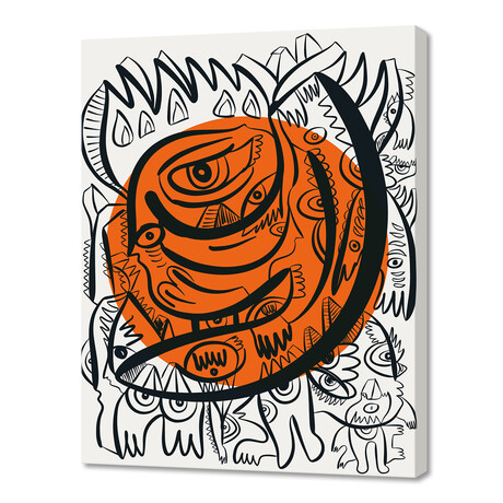 Black + White Graffiti Art + Orange Sun (10"H x 8"W x 0.2"D)