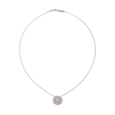 18k White Gold Diamond Flower Necklace // 16" // New