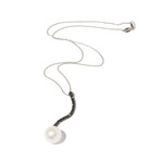 18k White Gold + 18k Black Gold Diamond + White Pearl Necklace // 16" // New