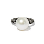 18k Black Gold Diamond + White Pearl Ring // Ring Size 6.5 // New