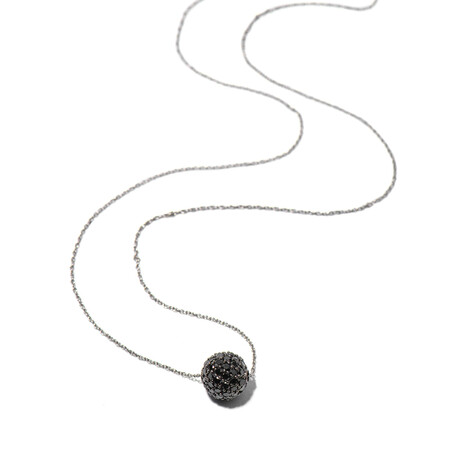 18k White Gold + Round Black Diamond Necklace // 16" // New