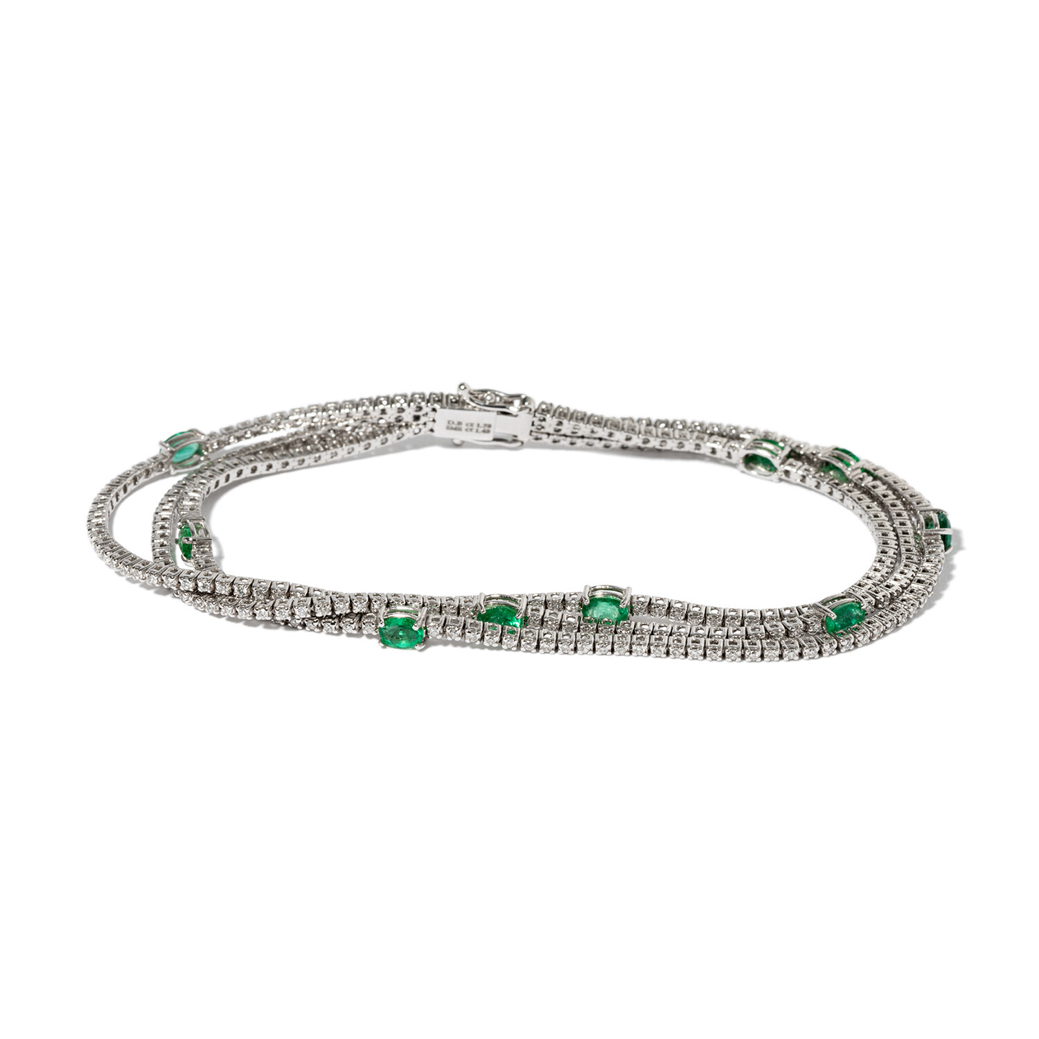 18k White Gold Diamond + Emerald Bracelet // 7