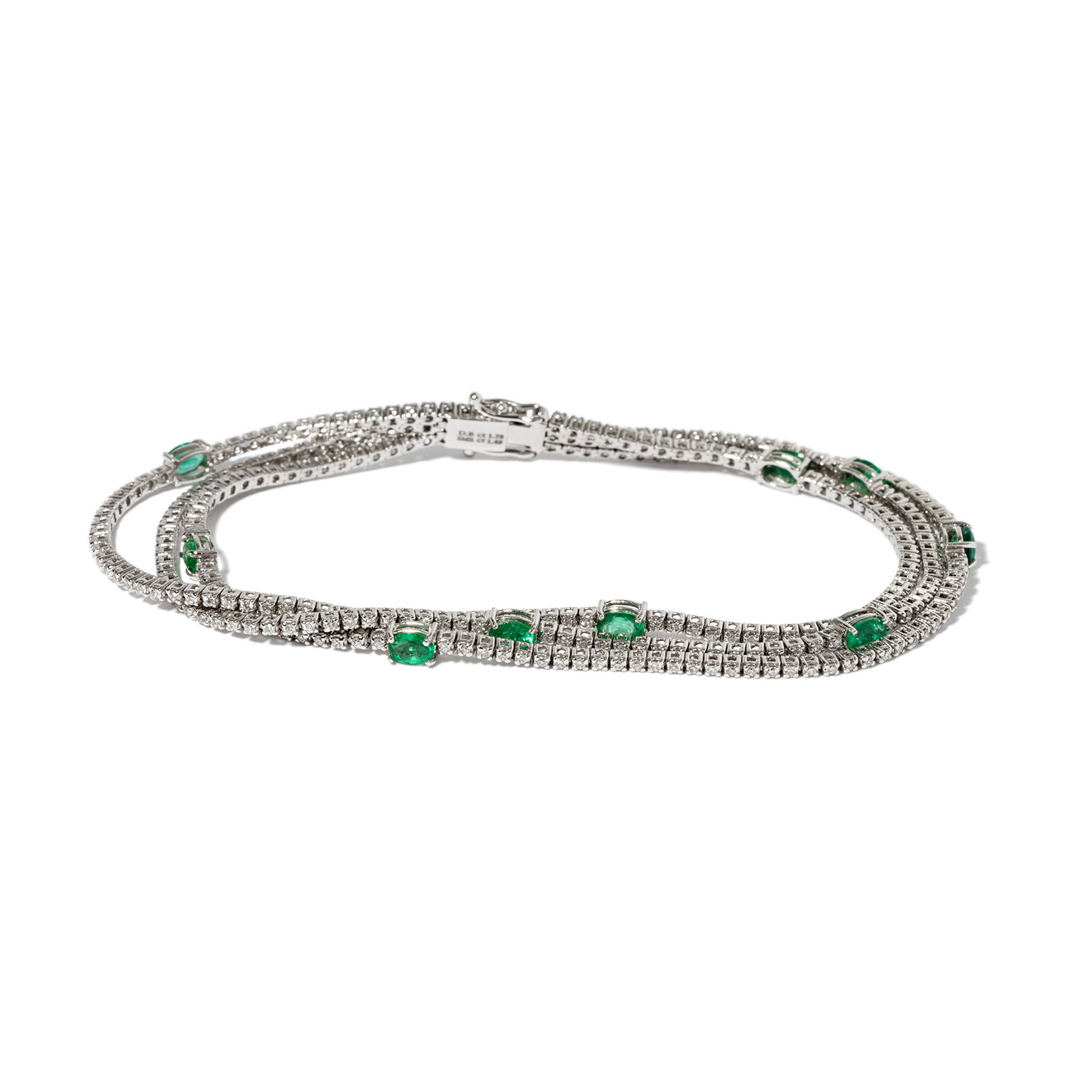 18k White Gold Diamond + Emerald Bracelet // 7" // New - Demeglio