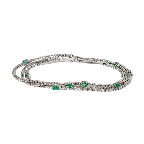 18k White Gold Diamond + Emerald Bracelet // 7" // New