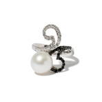 18k White Gold Diamond + White Pearl Ring // Ring Size 6 // New
