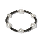 18k White Gold + 18k Black Gold Diamond + Pearl Bracelet // 7.5" // New