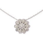 18k White Gold Diamond Flower Necklace // 16" // New