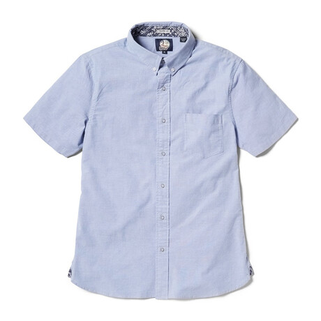 Solid Stretch Oxford Short Sleeve Shirt // Blue (XS)