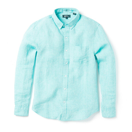 Linen Long Sleeve Tailored Shirt // Blue Turquoise (XS)
