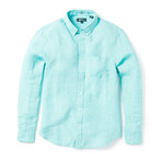 Linen Long Sleeve Tailored Shirt // Blue Turquoise (XL)