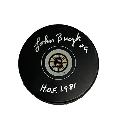 John Bucyk // Signed Puck + Inscription // Boston Bruins