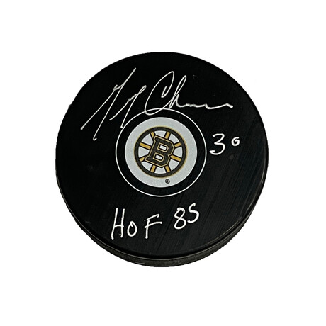 Gerry Cheevers // Signed Puck + Inscription // Boston Bruins