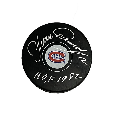 Yvan Cournoyer // Signed Puck + Inscription // Montreal Canadians