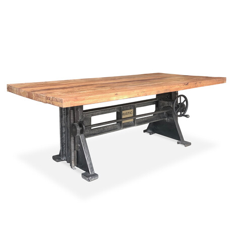 Craftsman Industrial Dining Table // Adjustable Height + Iron Base // Rustic Top