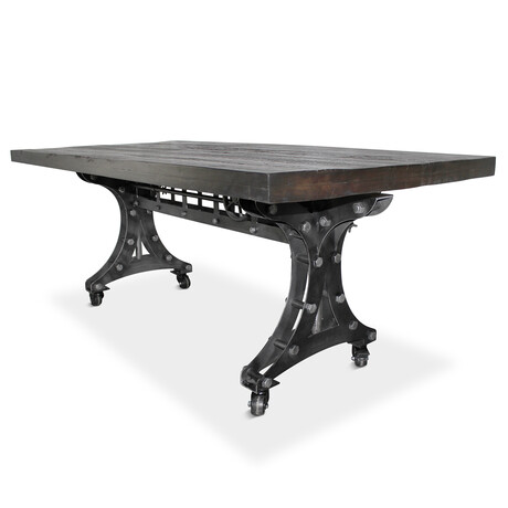 Longeron Industrial Dining Table // Adjustable Height + Casters // Rustic Ebony