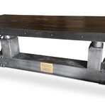 Industrial Trolley Dining Table // Adjustable Crank + Iron Wheels // Rustic Ebony
