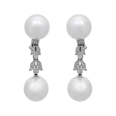 18k White Gold Diamond + South Sea Pearl Earrings // Store Display