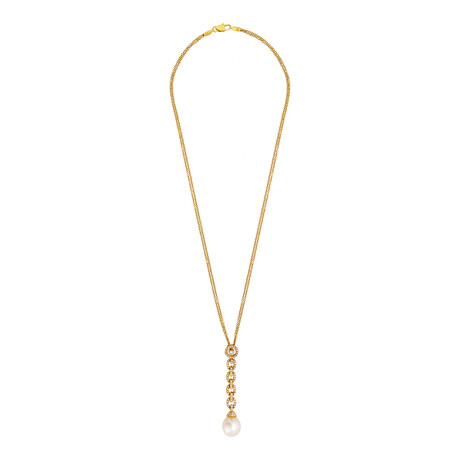 18k Yellow Gold Diamond + Pearl Necklace // 16" // Store Display