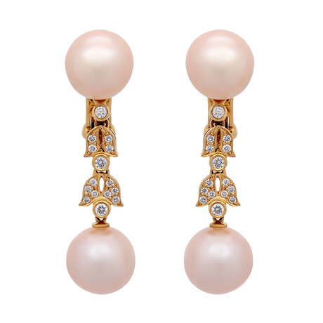 18k Yellow Gold Diamond + Pearl Earrings // Store Display