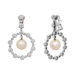 18k White Gold Diamond + Pearl Earrings V // Store Display