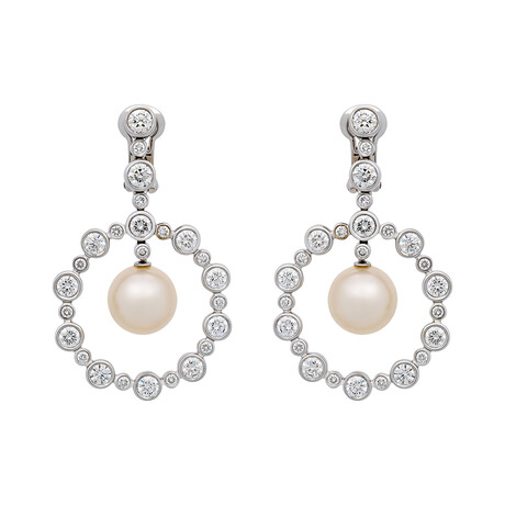 18k White Gold Diamond + Pearl Earrings V // Store Display