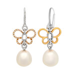 18k White Gold + 18k Rose Gold Diamond + South Sea Pearl Earrings // Store Display