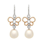 18k White Gold + 18k Rose Gold Diamond + South Sea Pearl Earrings // Store Display