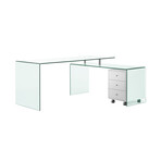 CHLOE Office Desk // Clear Glass + White Gloss