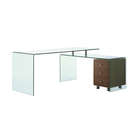 CHLOE Office Desk // Clear Glass + Walnut Veneer