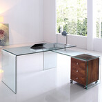 CHLOE Office Desk // Clear Glass + Walnut Veneer