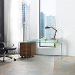 CHLOE Office Desk // Clear Glass + Walnut Veneer