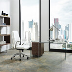 CHLOE Office Desk // Clear Glass + Walnut Veneer