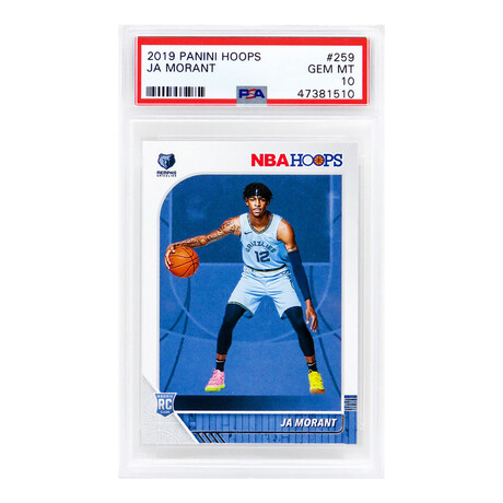 Ja Morant // Memphis Grizzlies // 2019 Panini Hoops Basketball #259 RC Rookie Card // PSA Gem Mint 10