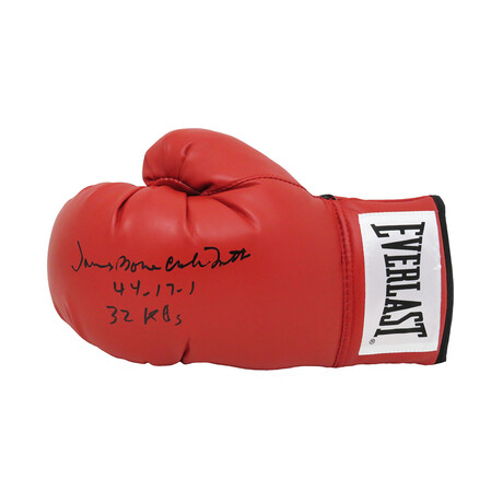 James 'Bonecrusher' Smith // Signed Everlast Boxing Glove // Red "44-17-1, 32 KO's" Inscription - Schwartz Sports - Touch of Modern