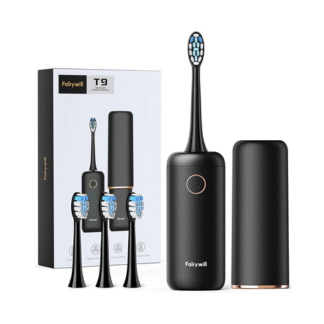 T9 // Black Portable Travel Electric Toothbrush + 4 Heads