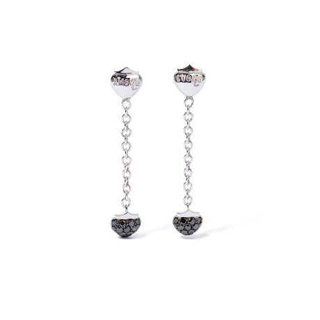 Amore Cuore 18k White Gold Chain-Link Diamond Heart Earrings // New