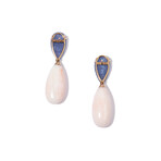 18k Rose Gold Tanzanite + Coral Earrings // New
