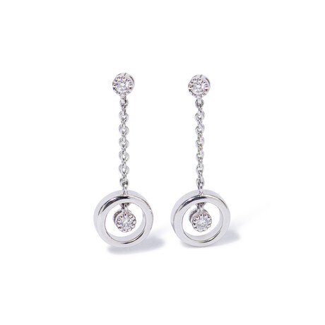 18k White Gold Bullseye Diamond Drop Earrings // New